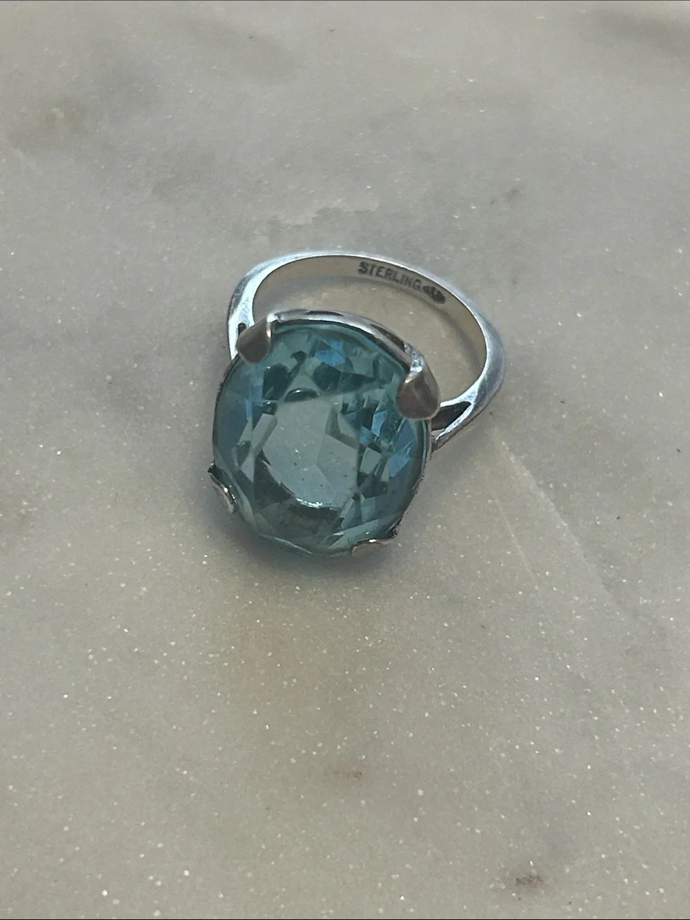 Sterling Silver Blue Gem Cocktail Ring - Women Jewelry